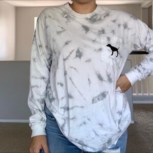 PINK By Victoria’s Secret White/Gray Marbled Tie Dye Long Sleeve Shirt Womens XS